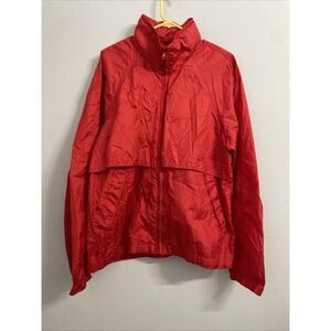 Vintage Eddie Bauer Rain Jacket Mens L Red Full Zip Hooded Windbreaker Vintage